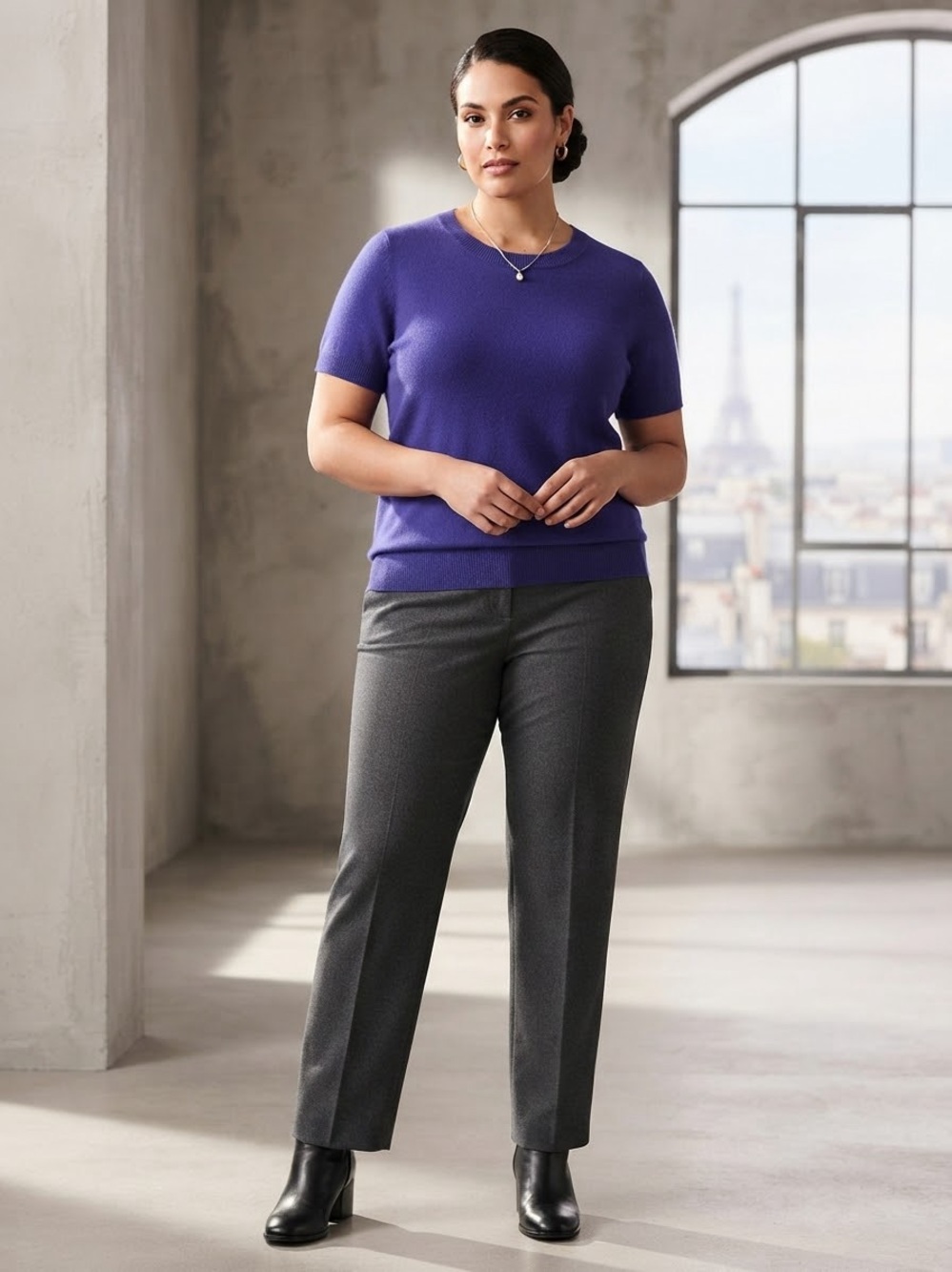 Jones New York Purple Short-Sleeve Crewneck Sweater